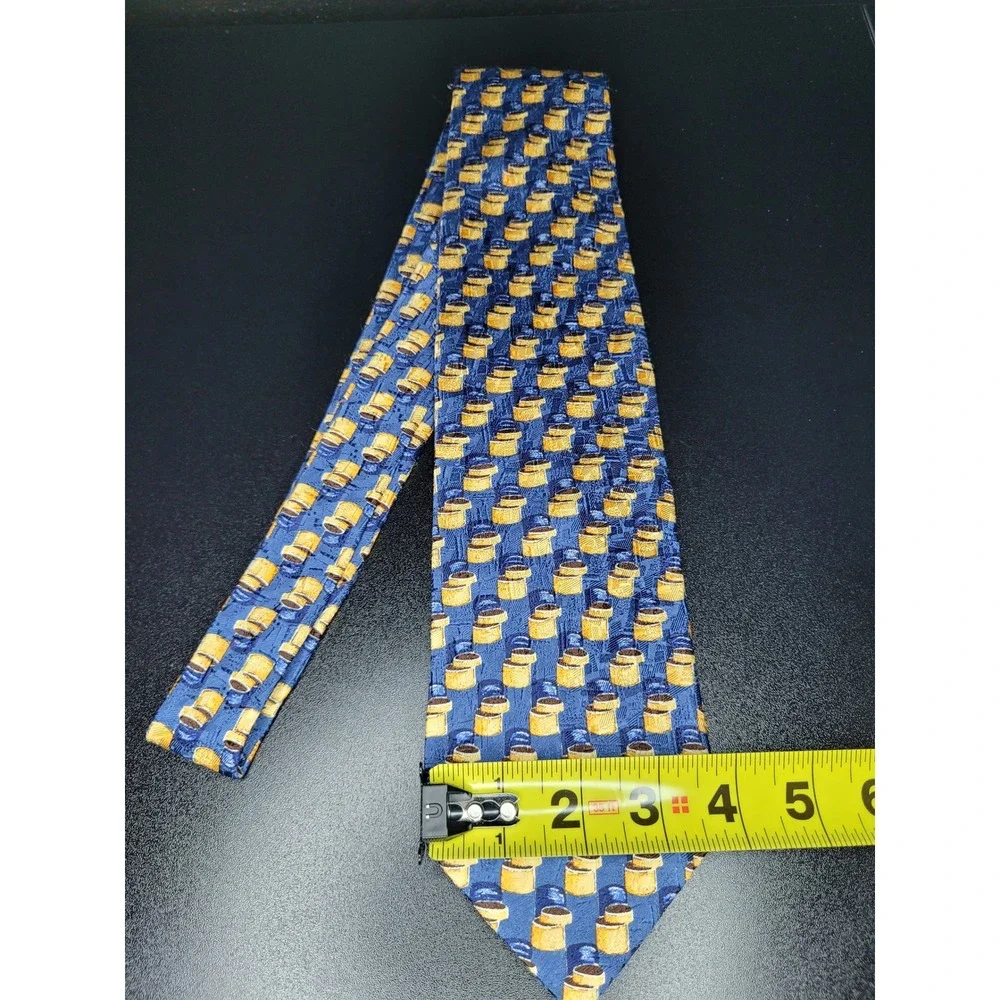 Ermenegildo Zegna Men's Necktie Blue Gold Top Hat Silk 3.75 x 58 Good